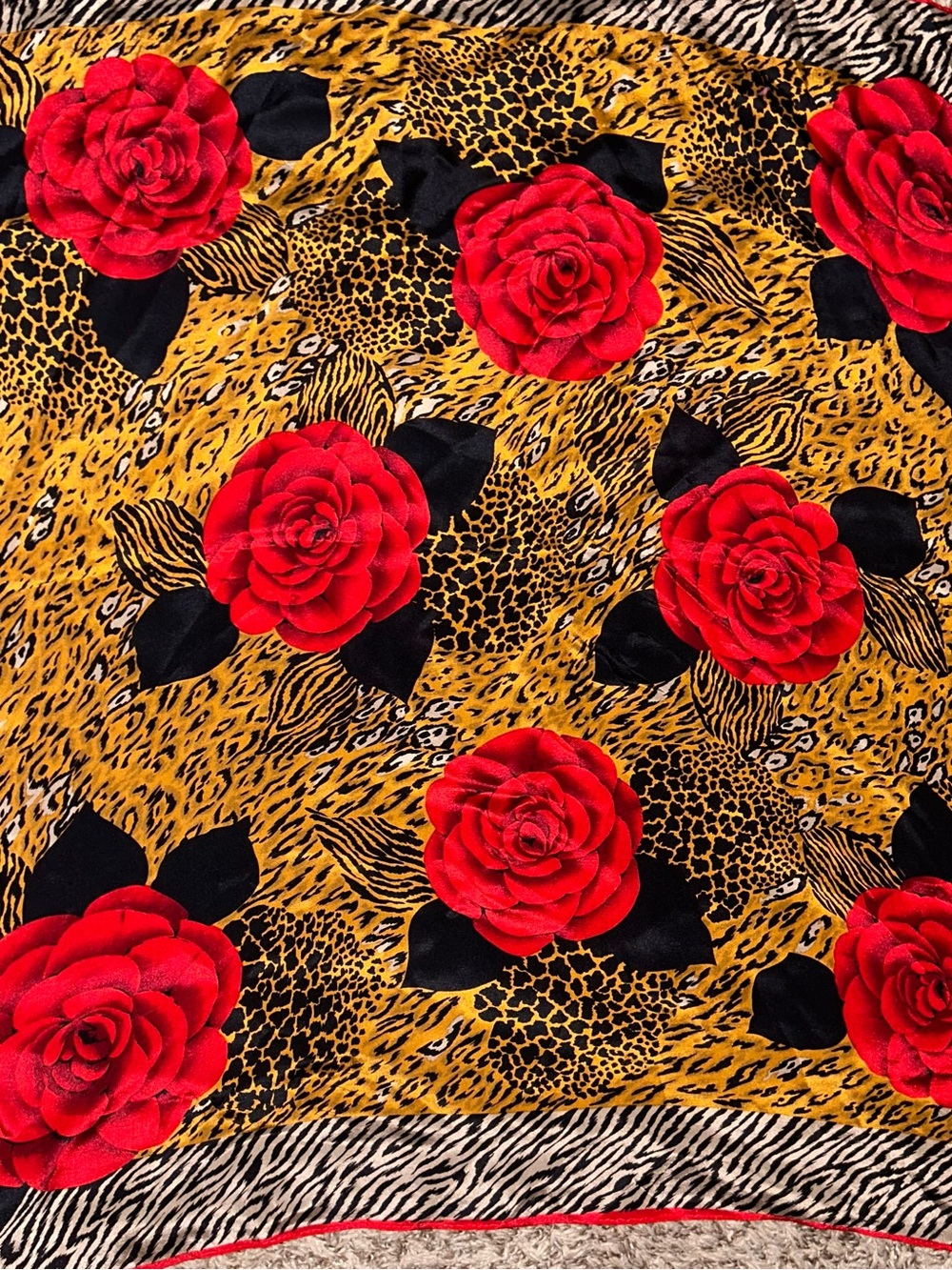 Oscar de la Renta Red Rose Animal Print Silk Scarf Top - Picture 4 of 4